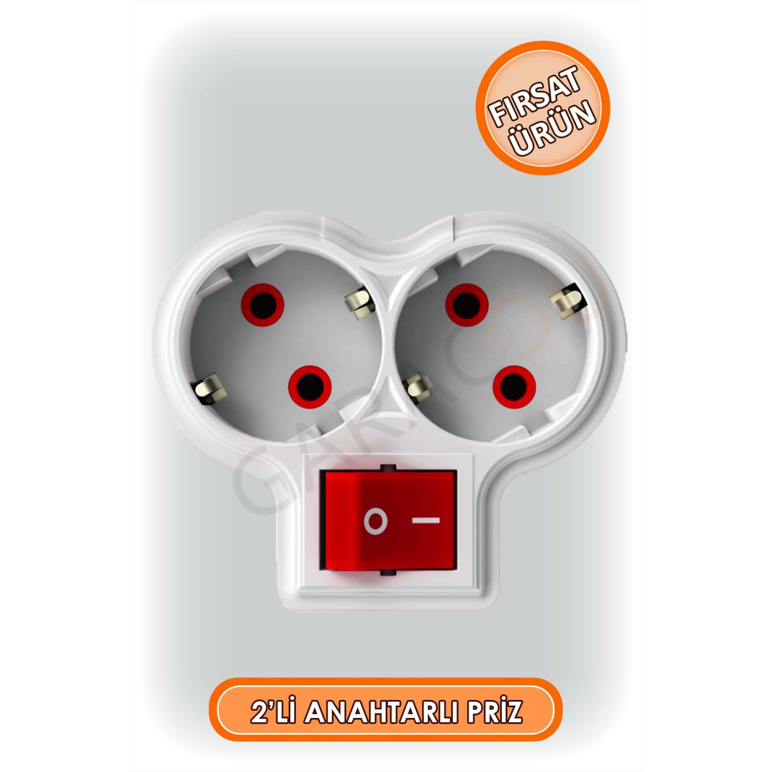 2'li Kaliteli Anahtarlı Topraklı Kablosuz Golyat Priz Çoğaltıcı 1 Adet, Anahtarlı İkili Piriz