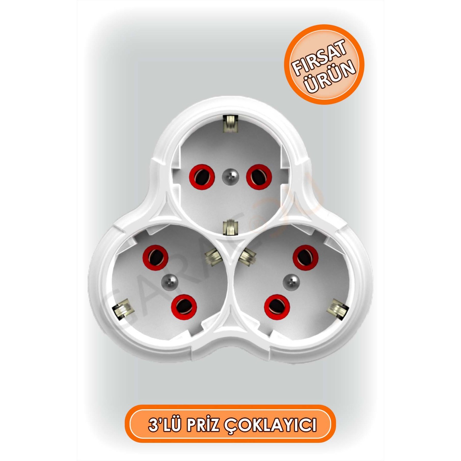3 lü Topraklı Kablosuz Golyat Priz Çoğaltıcı 1 Adet, Golyat Piriz, Üçlü Priz