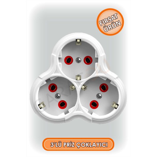 3 lü Topraklı Kablosuz Golyat Priz Çoğaltıcı 1 Adet, Golyat Piriz, Üçlü Priz