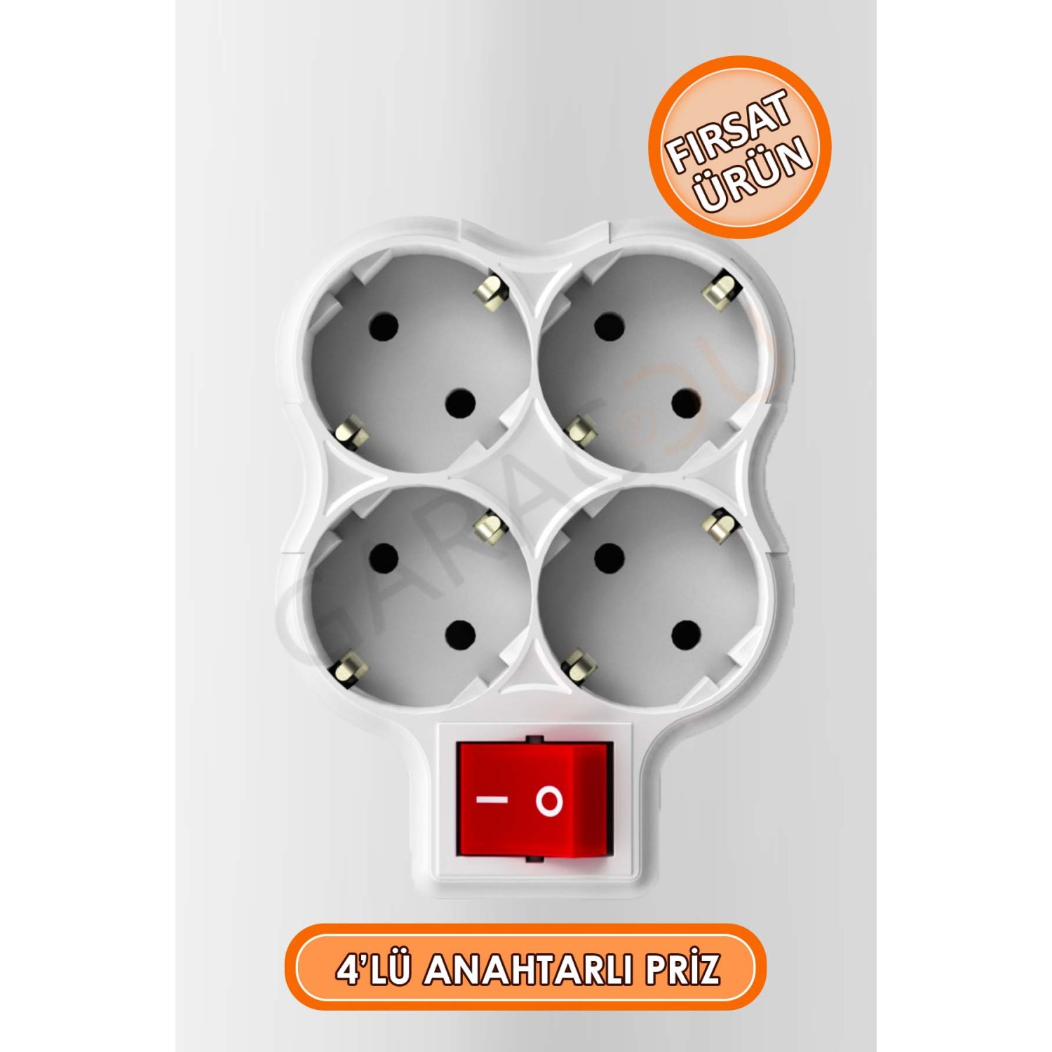 4'lü Kaliteli Topraklı Fişli Anahtarlı Golyat Priz Çoğaltıcı 1 Adet, Anahtarlı Dörtlü Piriz