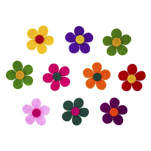 Keçeden 4,6 cm Renkli Çiçek Figürleri 25 Adet, Keçeden Çiçek Süsleri