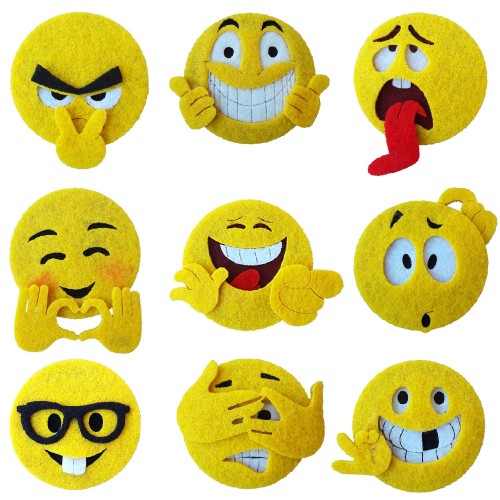Cicikeçe 9 Adet Emoji Süsleri, Keçeden Emoji Figürleri