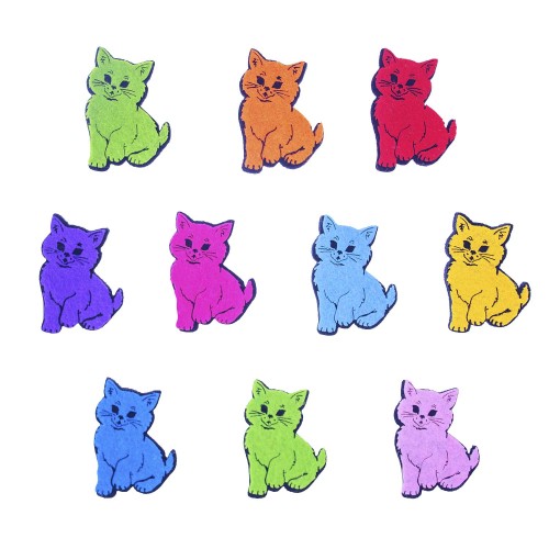 Keçeden 3,5 cm Minik Kediler Süsleri 12 Adet, Keçeden Kedi Figürleri