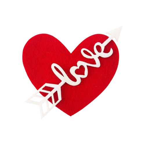 Keçeden 7 cm Love Kırmızı Kalp 10 Adet, Sevgililer Günü Teması