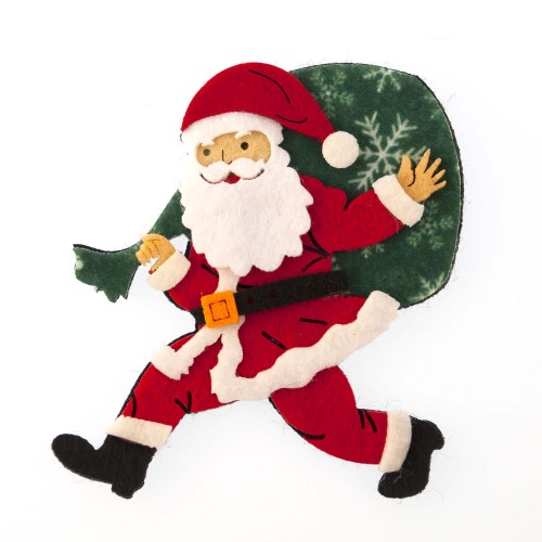 Keçeden 10 cm Hediye Çuvallı Koşan Noel Baba Süsü, Keçeden Yılbaşı Konsepti
