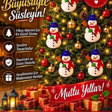 Keçeden 9 cm Süpürgeli Mavi Şapkalı Kardan Adam Süsleri 3 Adet