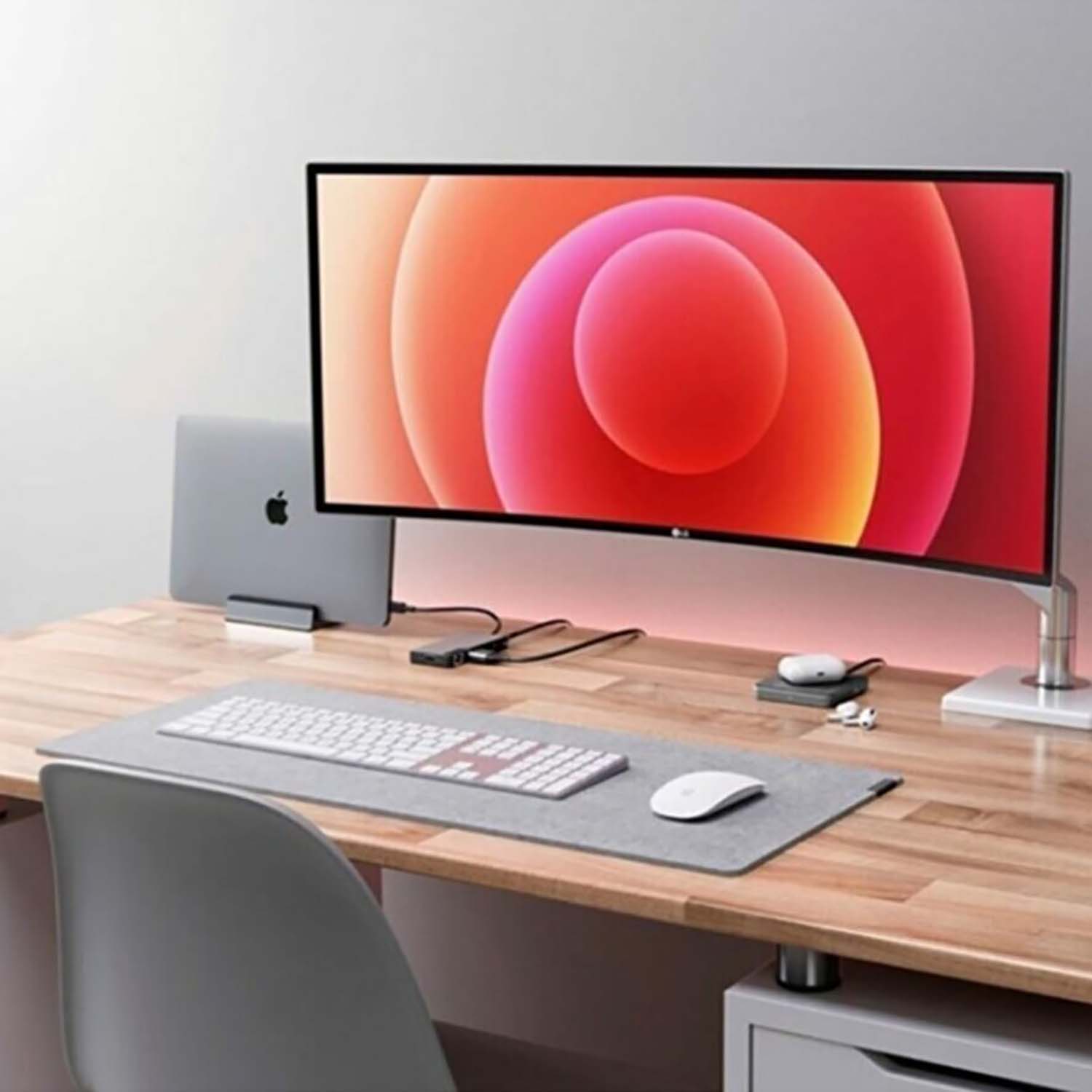 Ofis, Oyuncu ve Çalışma Masası İçin Masa ve Mouse Matı Pad Gri 30x60 cm