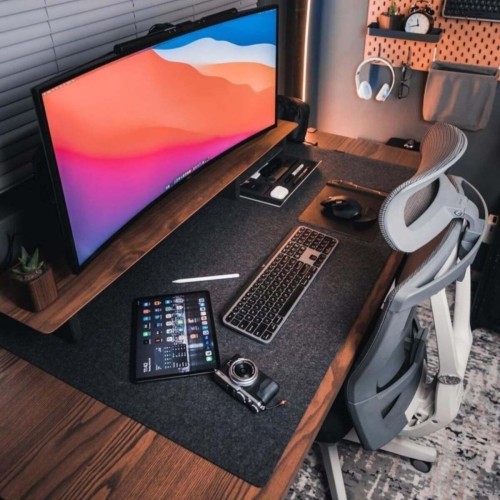 Ofis, Oyuncu ve Çalışma Masası İçin Keçeden Masa ve Mouse Matı Koyu Gri 50x120 cm