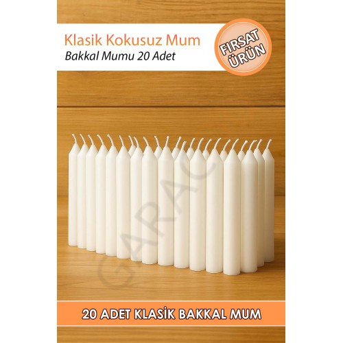 Klasik Kokusuz Bakkal Mum Dilek Mumu 20 Adet (10 CM)